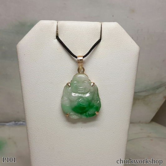 Green jade happy Buddha pendant