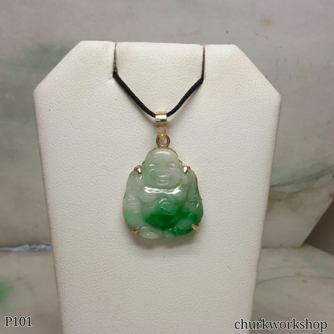 Green jade happy Buddha pendant