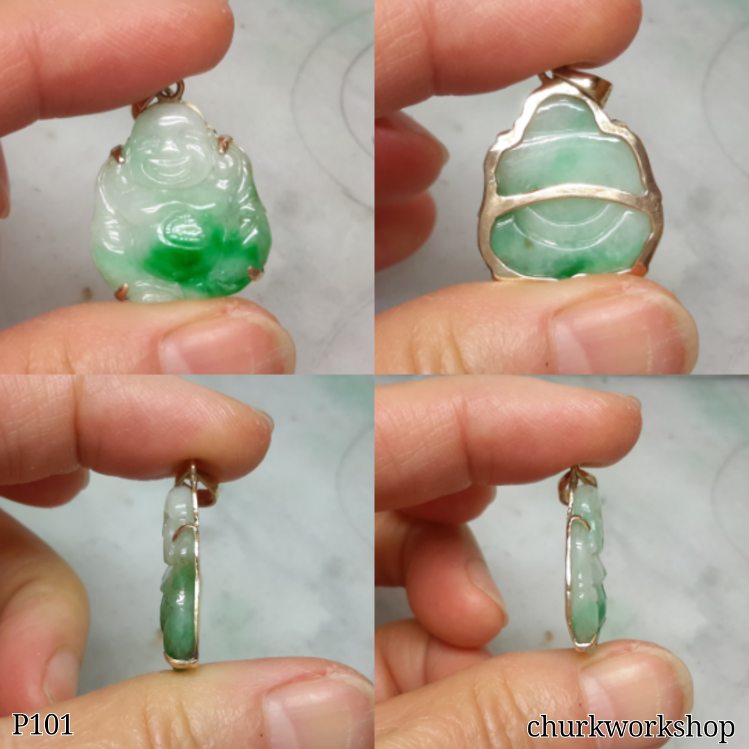 Green jade happy Buddha pendant