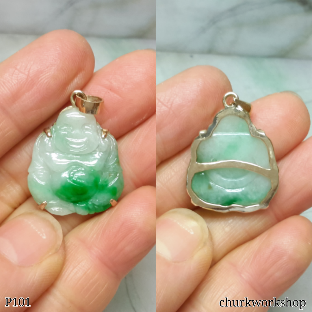 Green jade happy Buddha pendant