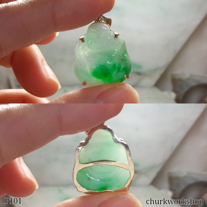 Green jade happy Buddha pendant