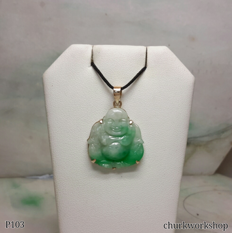Green jade happy Buddha pendant