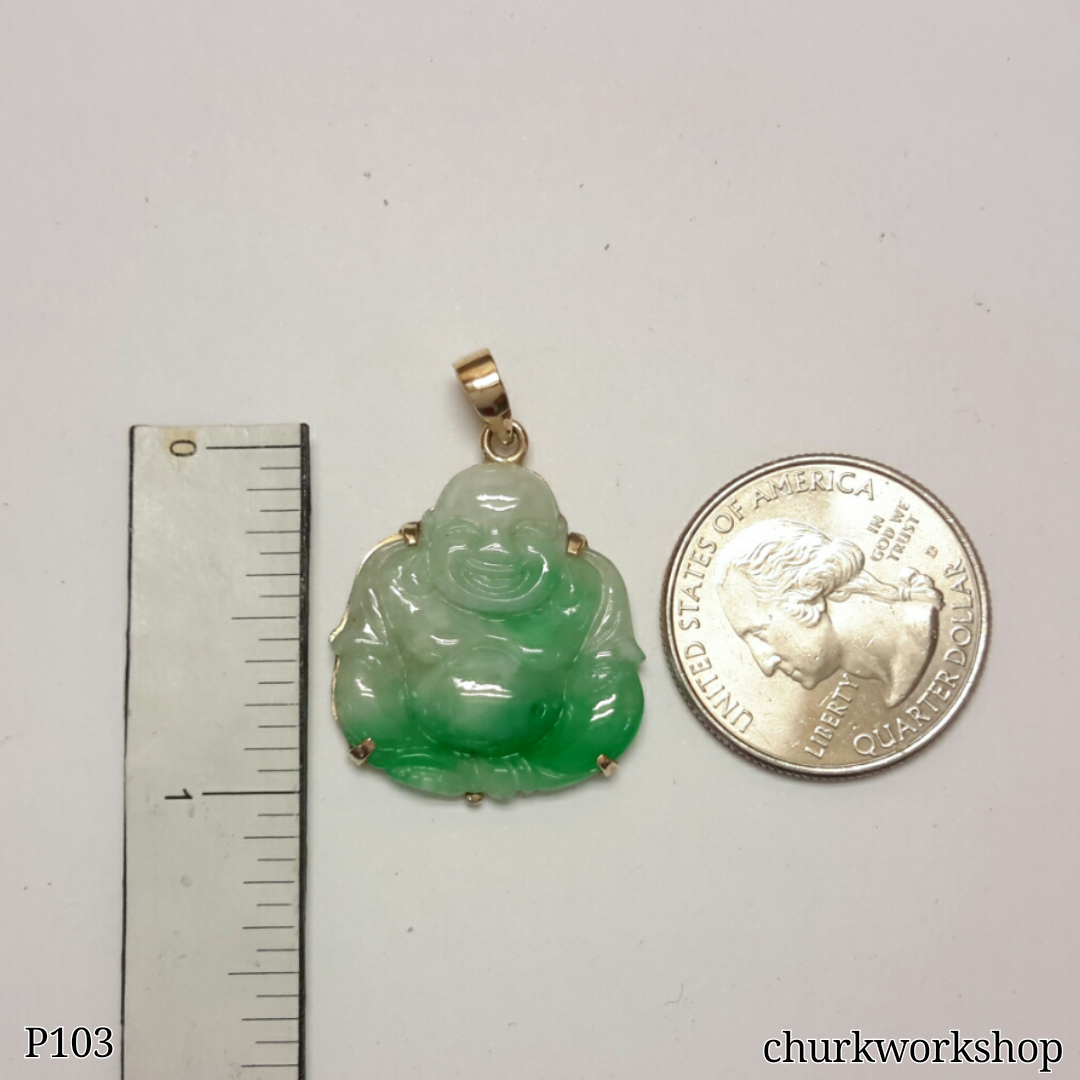 Green jade happy Buddha pendant