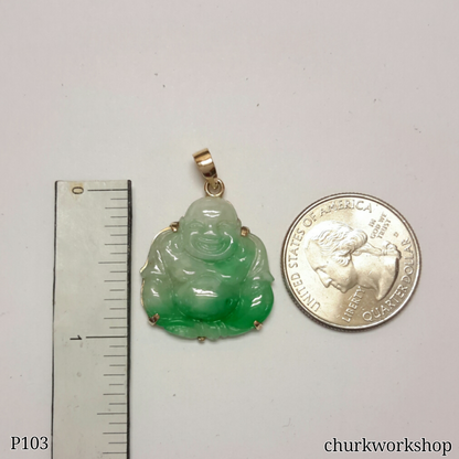 Green jade happy Buddha pendant