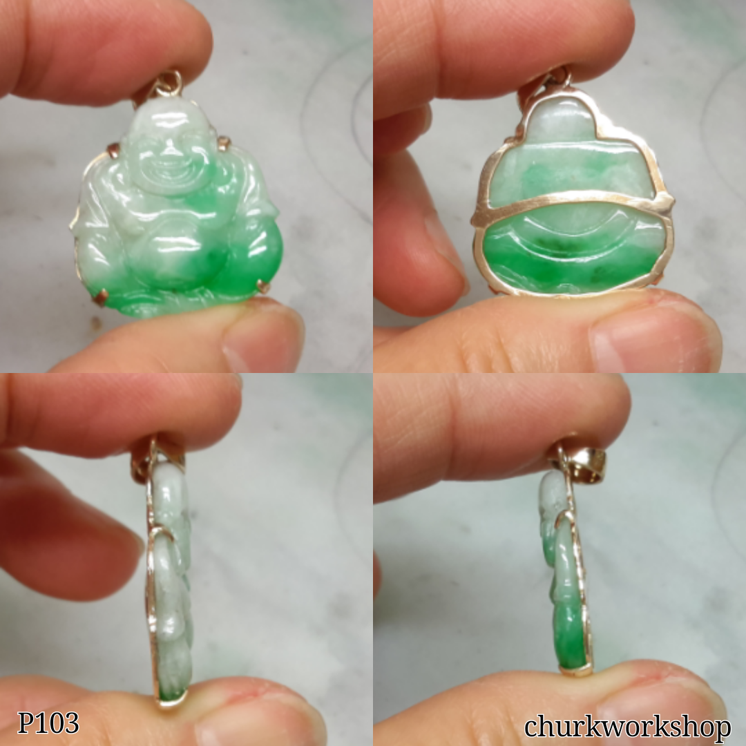 Green jade happy Buddha pendant