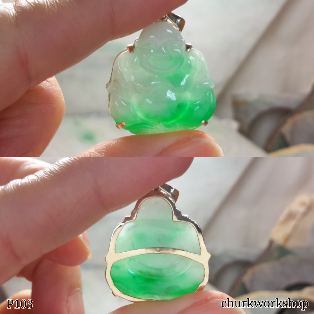 Green jade happy Buddha pendant