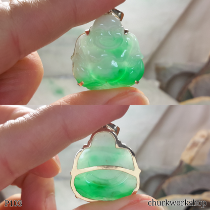 Green jade happy Buddha pendant