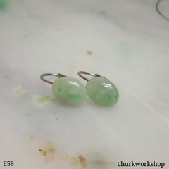 Pale green jade cabochon silver earrings