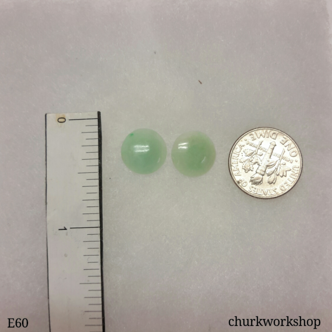 Pale green jade disc silver ear studs