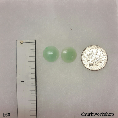 Pale green jade disc silver ear studs