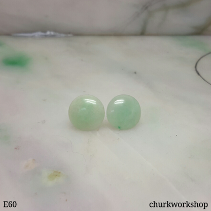 Pale green jade disc silver ear studs