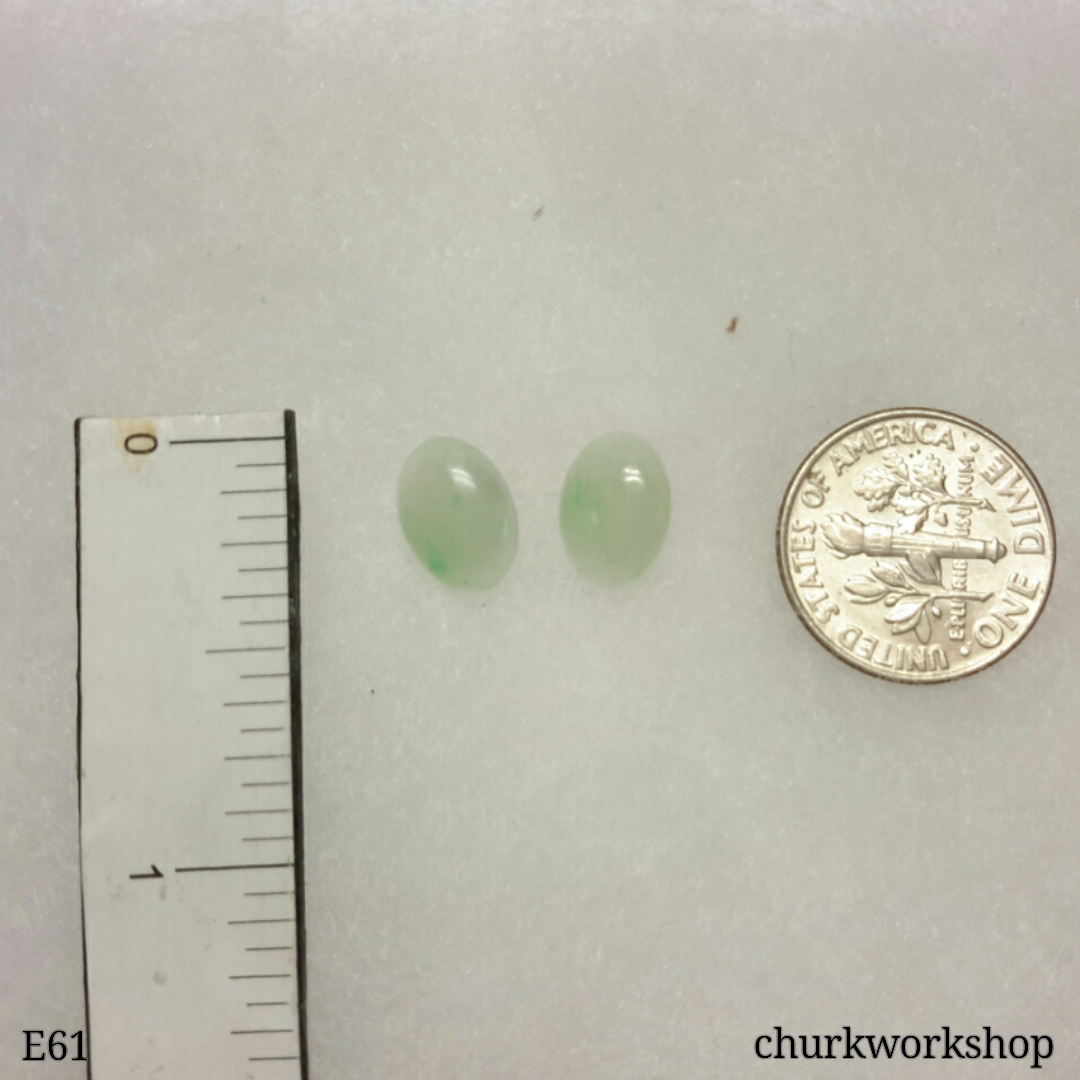 Pale green jade cabochon silver ear studs