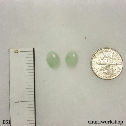 Pale green jade cabochon silver ear studs