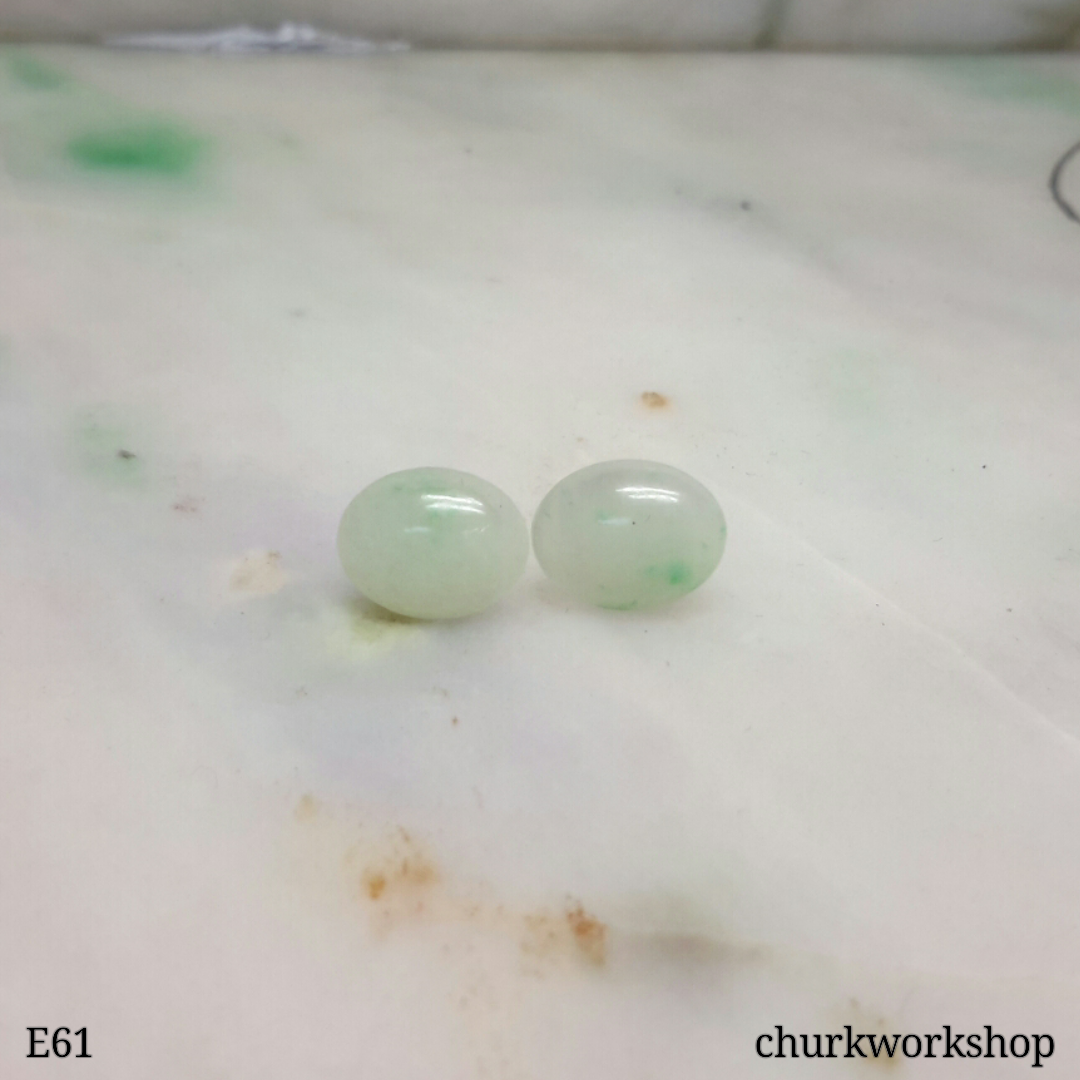 Pale green jade cabochon silver ear studs
