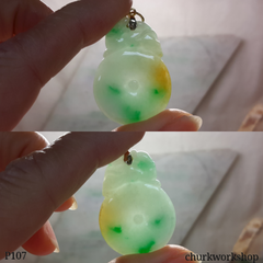 Multi color jade pendant with 14K bail