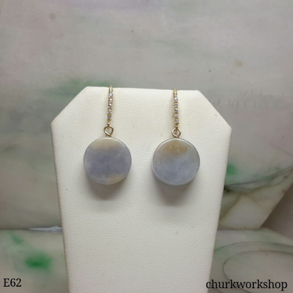 Pale lavender flat circle jade ear hooks