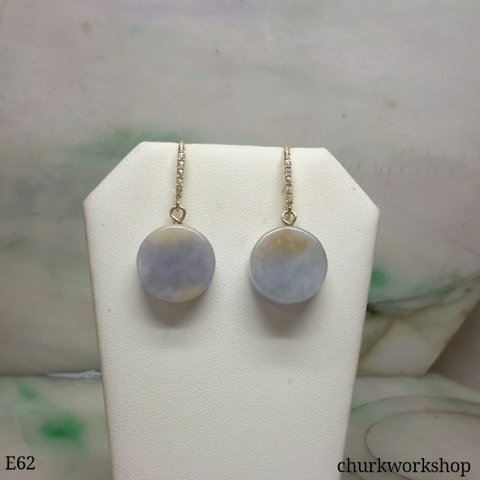 Pale lavender flat circle jade ear hooks