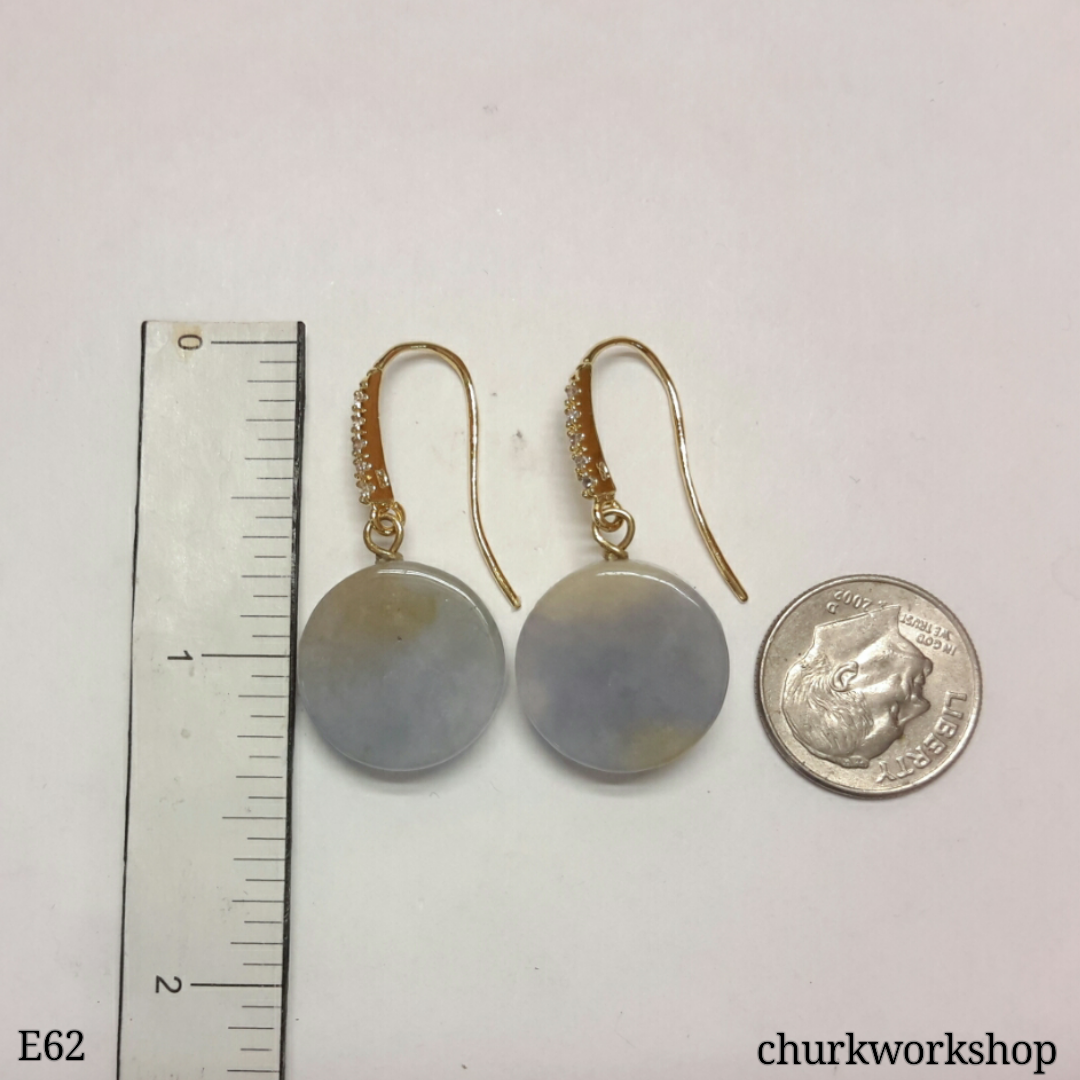 Pale lavender flat circle jade ear hooks