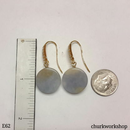 Pale lavender flat circle jade ear hooks