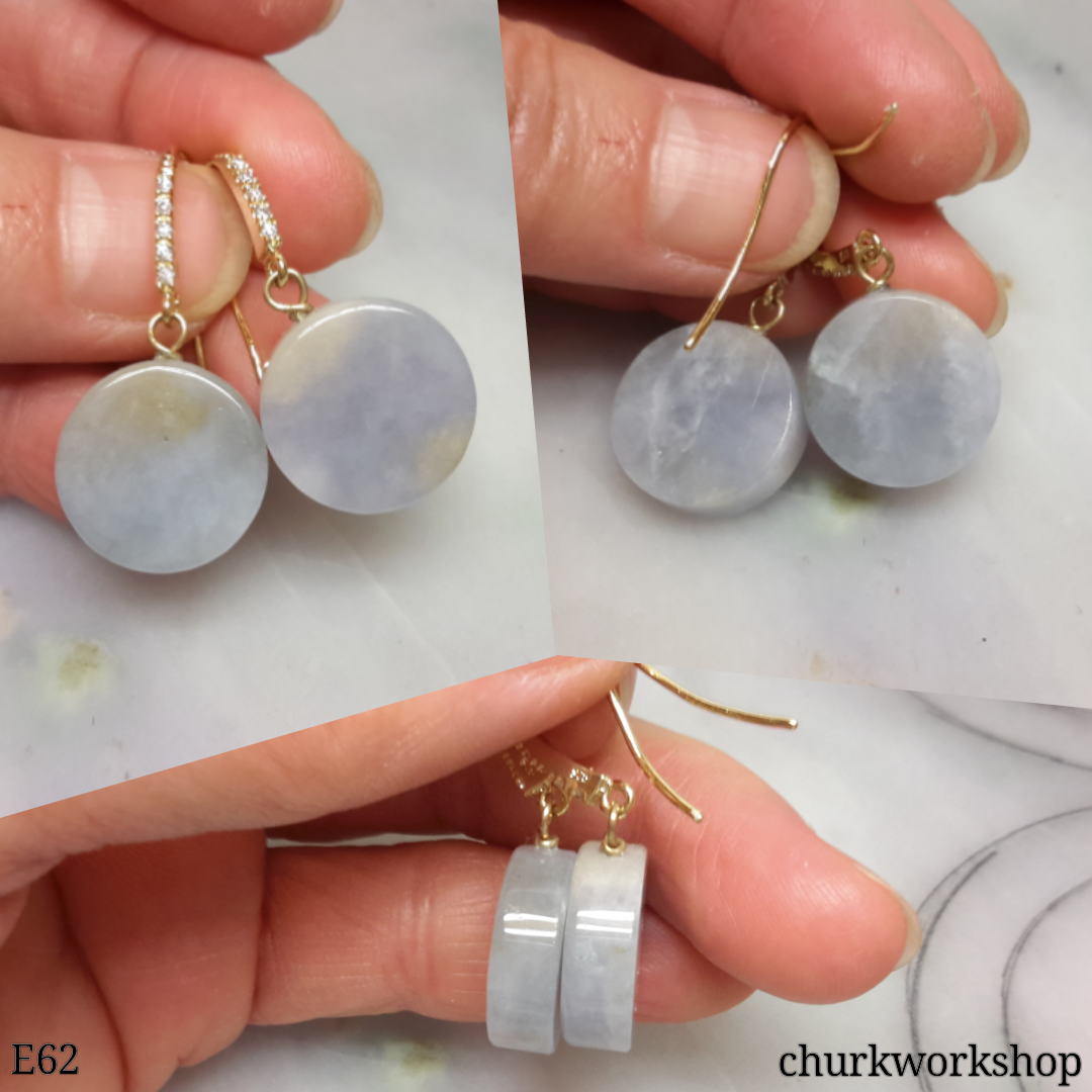 Pale lavender flat circle jade ear hooks