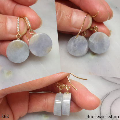 Pale lavender flat circle jade ear hooks