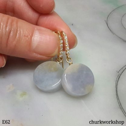 Pale lavender flat circle jade ear hooks