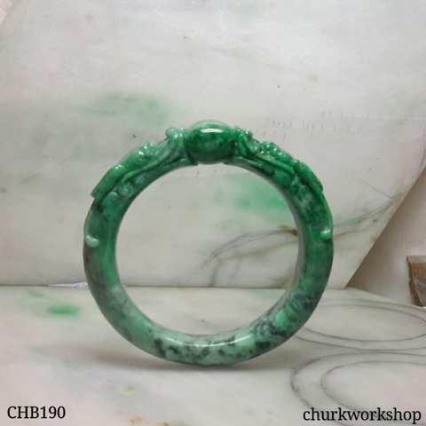 Green jade double dragon bangle