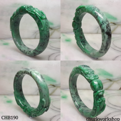 Green jade double dragon bangle