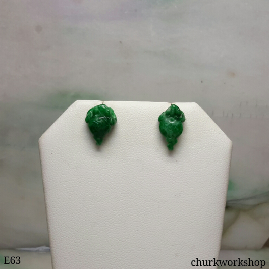 Green jade lucky toad silver ear studs