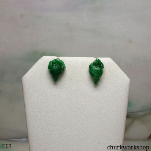 Green jade lucky toad silver ear studs