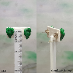 Green jade lucky toad silver ear studs