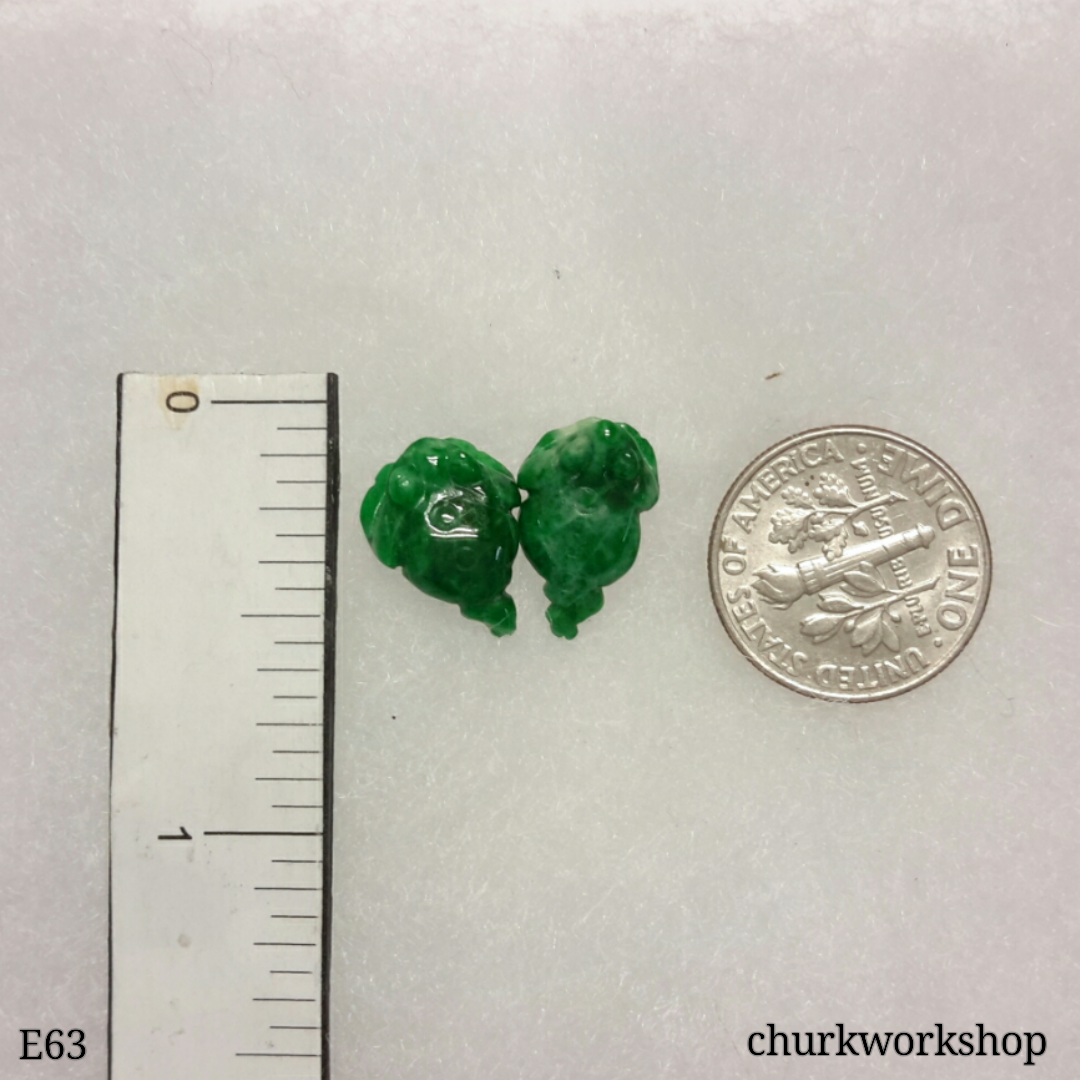 Green jade lucky toad silver ear studs