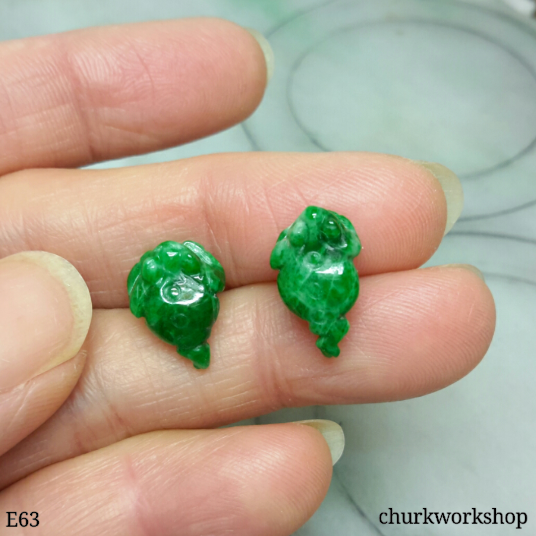 Green jade lucky toad silver ear studs