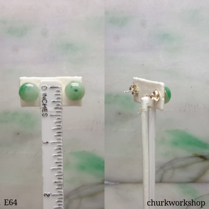 Round half ball jade silver ear studs