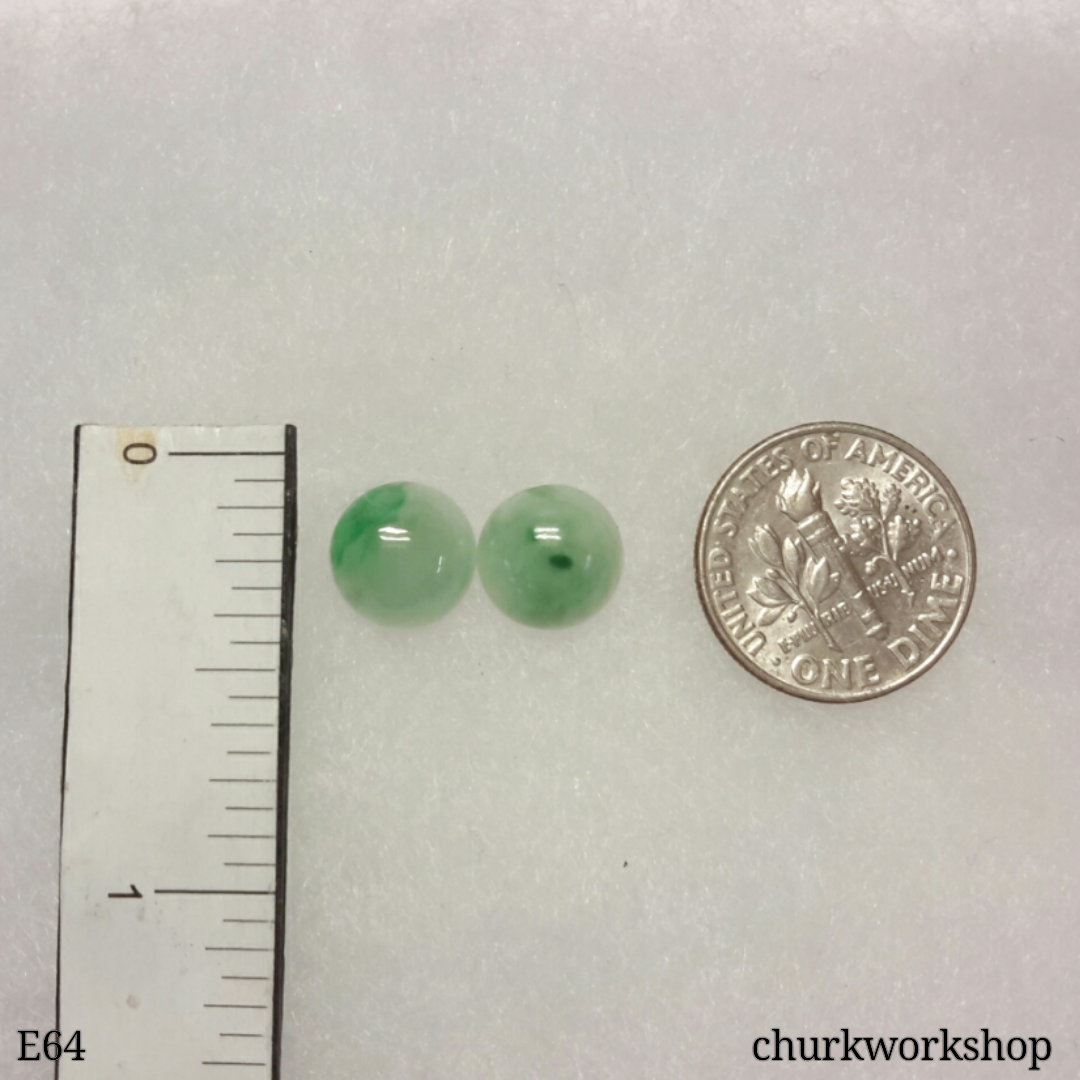 Round half ball jade silver ear studs