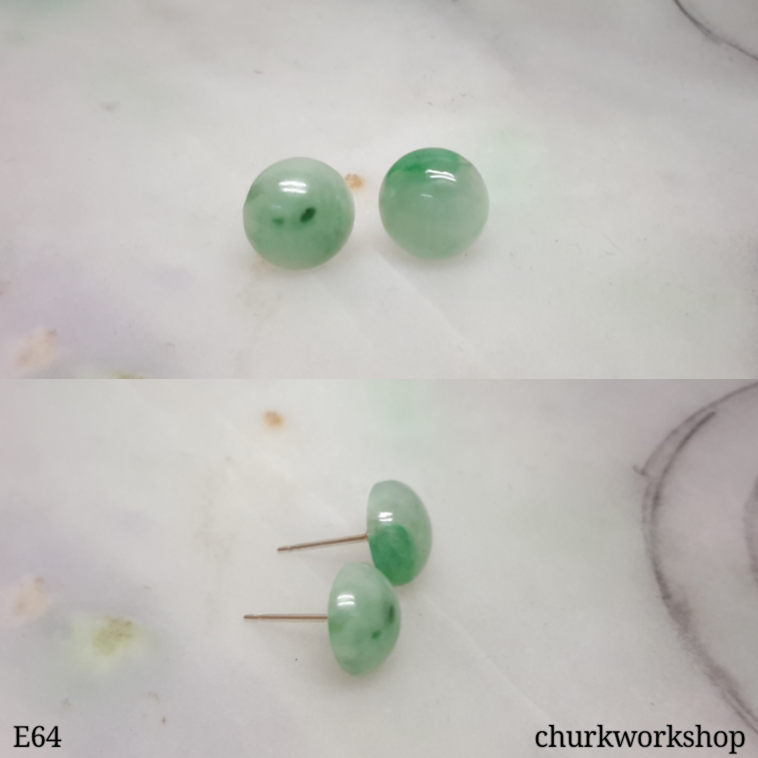Round half ball jade silver ear studs