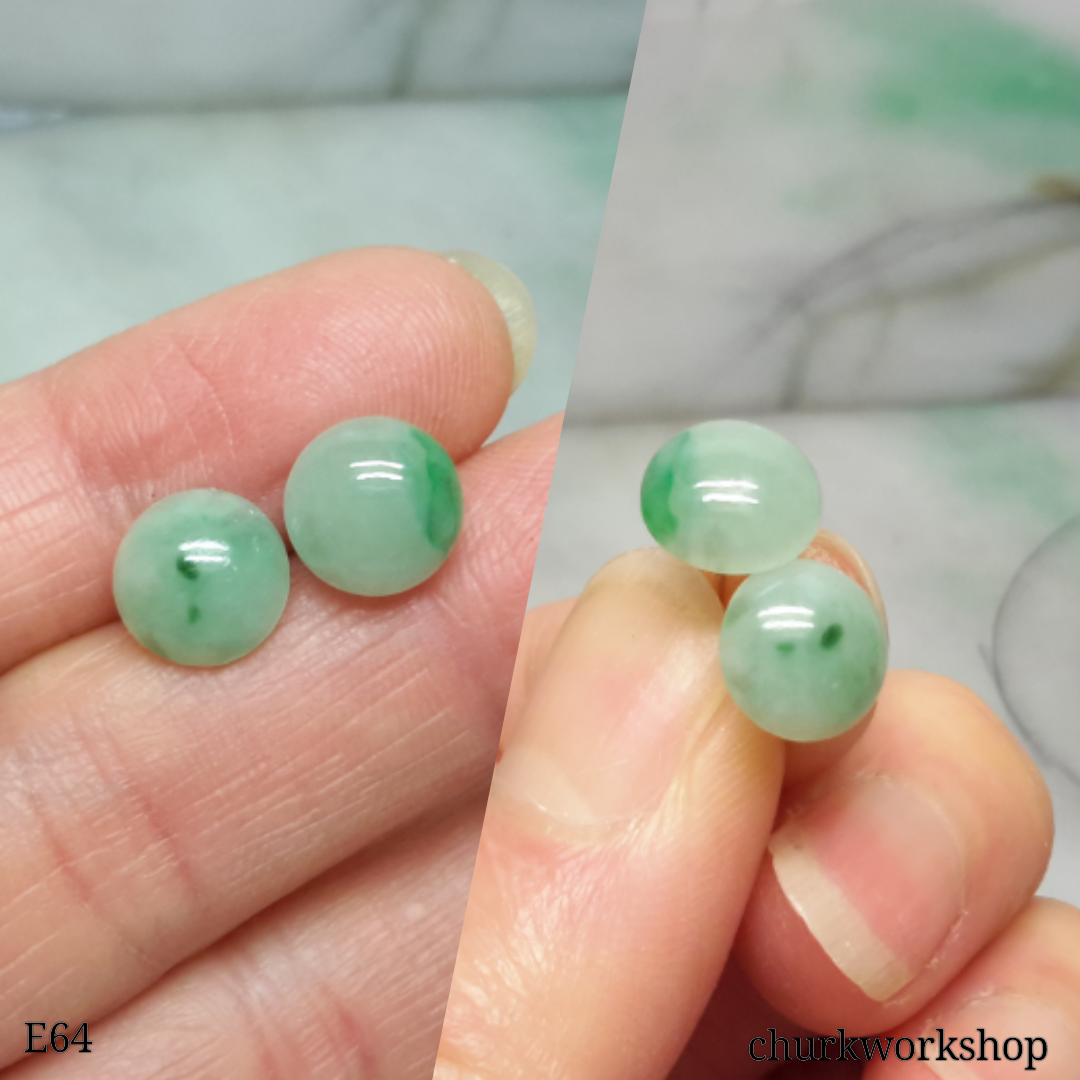 Round half ball jade silver ear studs