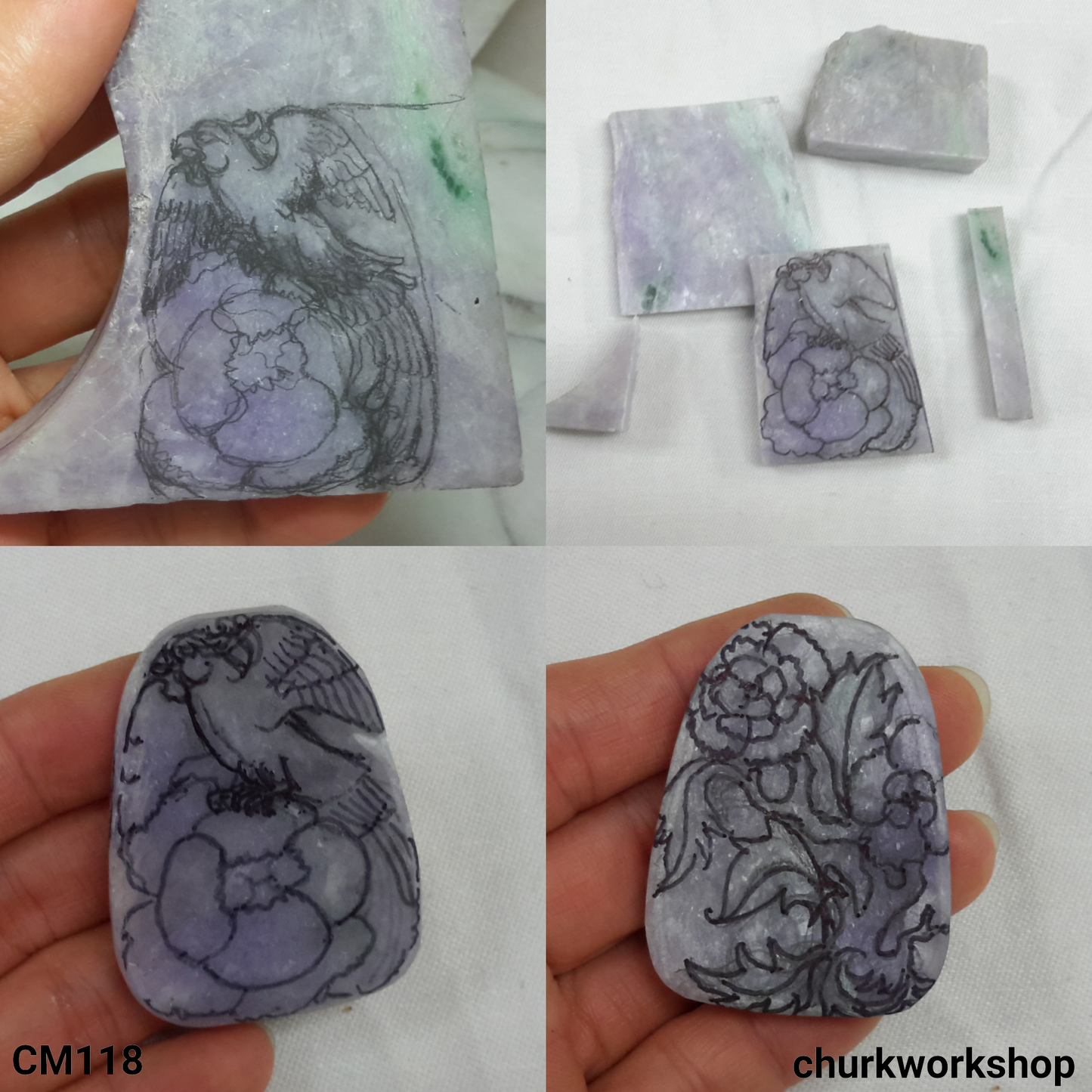 Reserved for Lou      14K lavender jade carved pendant
