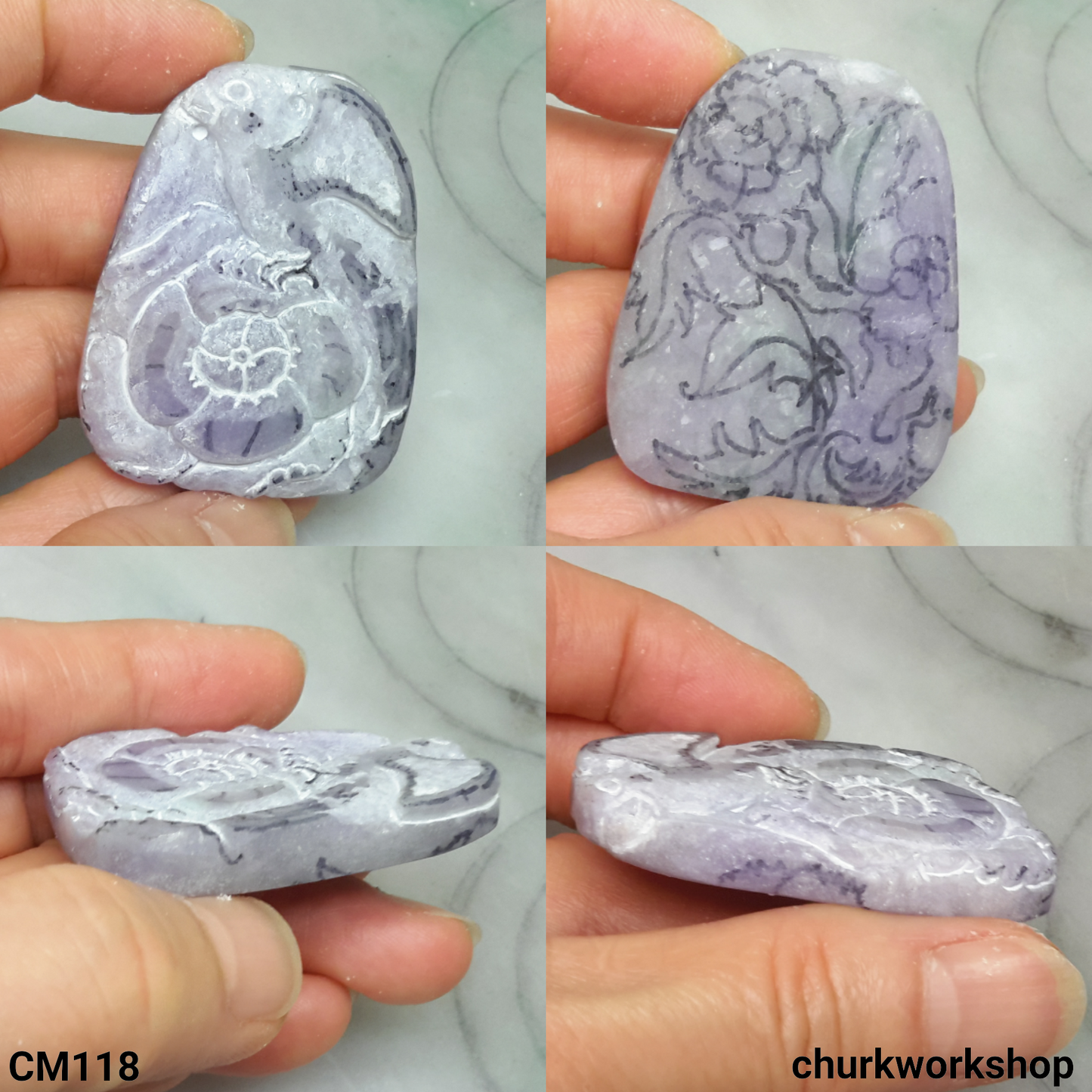 Reserved for Lou      14K lavender jade carved pendant