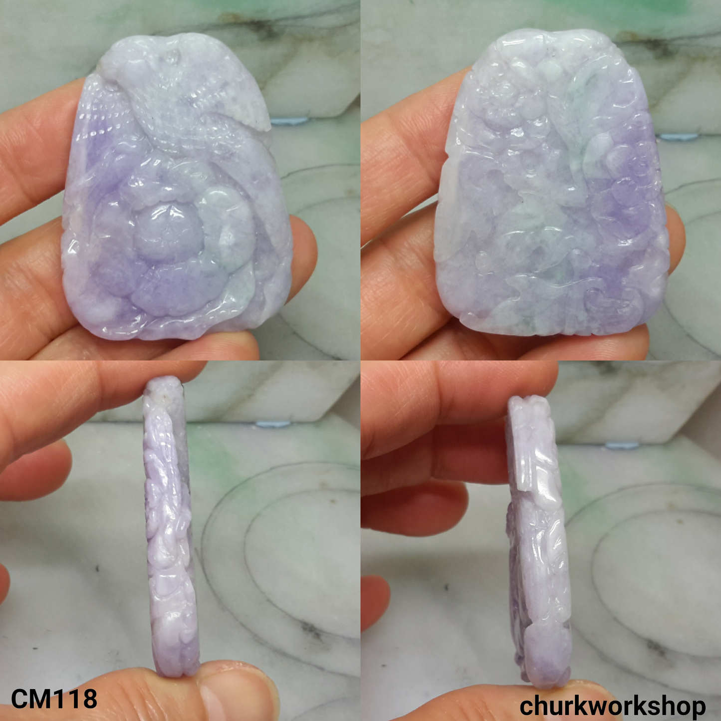 Reserved for Lou      14K lavender jade carved pendant