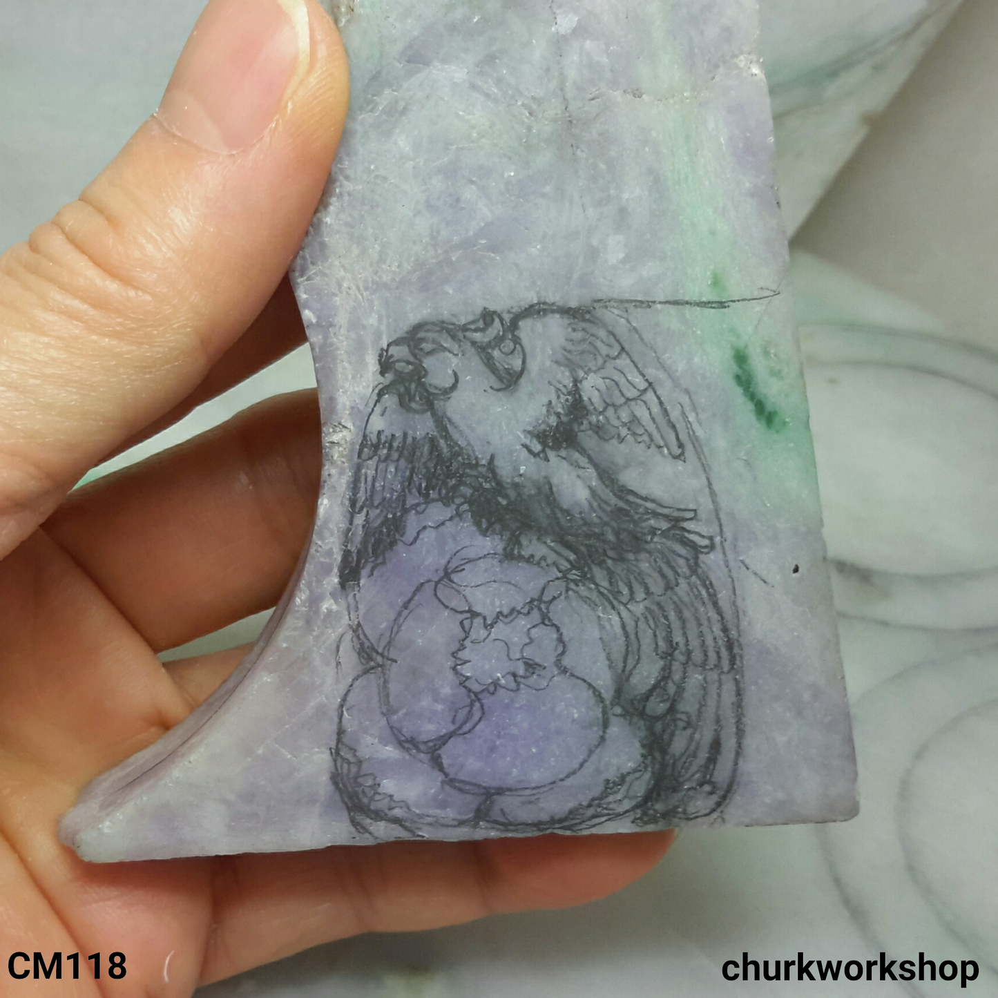 Reserved for Lou      14K lavender jade carved pendant