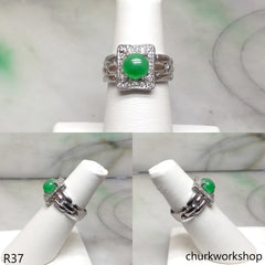 Green jade ring, 14k white gold jade