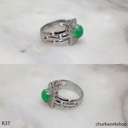 Green jade ring, 14k white gold jade