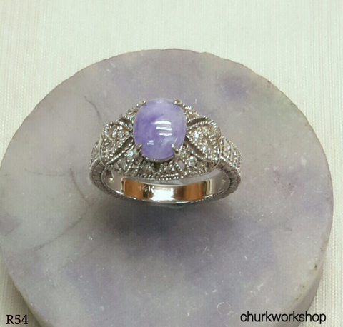 14k white gold diamond lavender jade ring