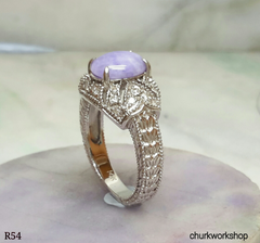 14k white gold diamond lavender jade ring