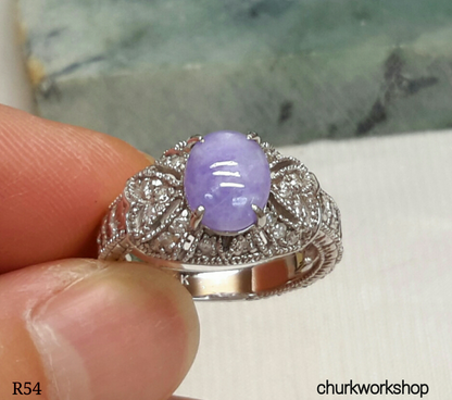14k white gold diamond lavender jade ring