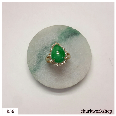 14k yellow gold diamond green jade ring
