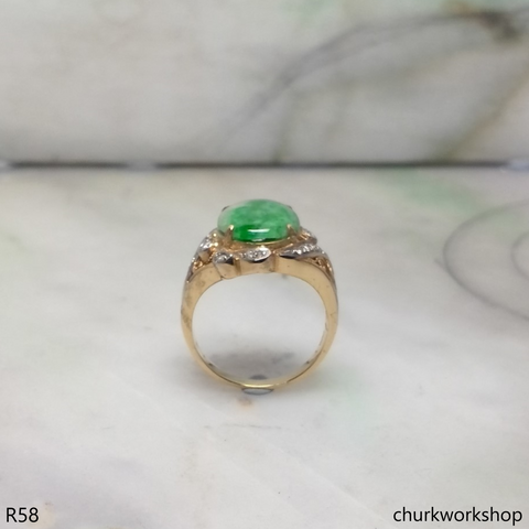 14k yellow gold diamond green jade ring
