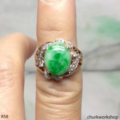14k yellow gold diamond green jade ring