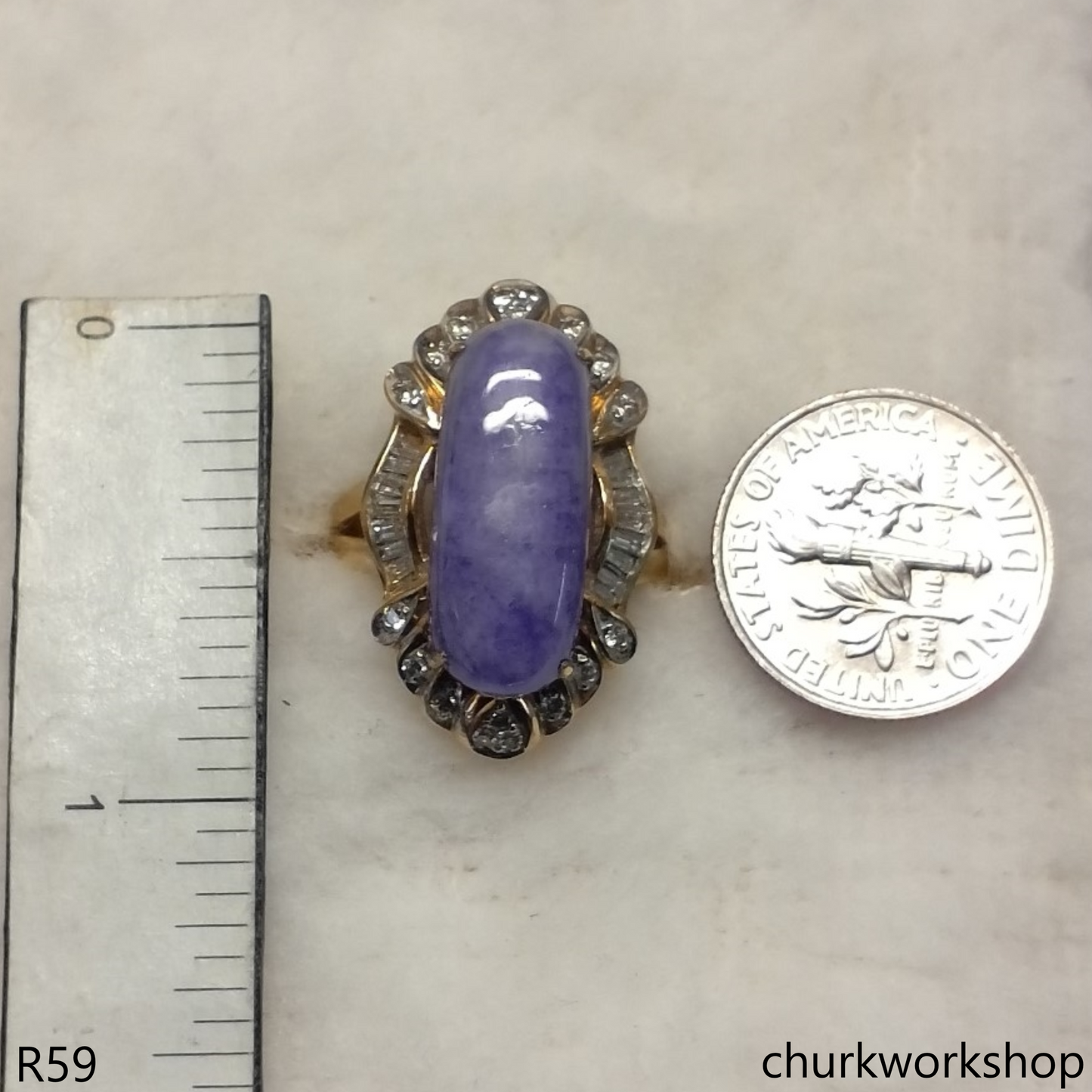 18k yellow gold diamond lavender jade ring